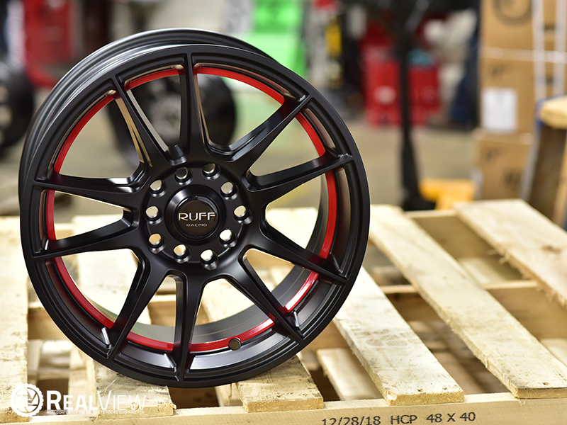 Ruff 364 15x7 Satin Black Red Ring Wheels Rims 